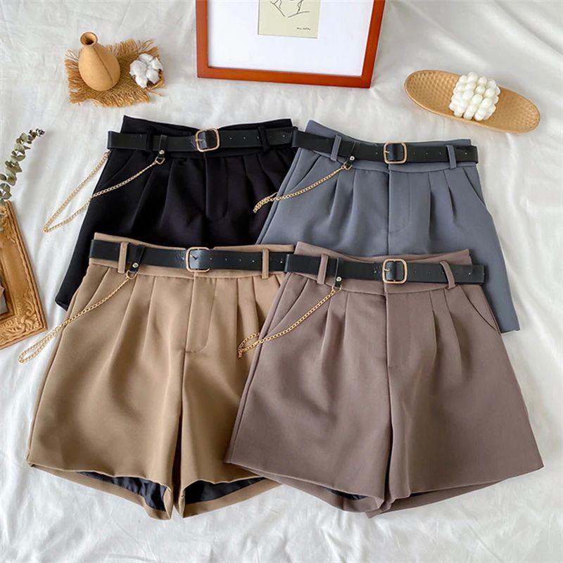 Women's Office Shorts High Waist Thin Wide Legged A-Line Sui - 图2