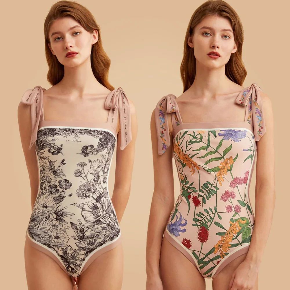 New Vintage Printed Double-sided Wear One Piece Swimsuit Swi - 图1