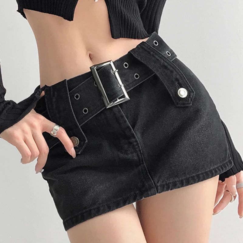 Summer New Denim Mini Skirt Women's High Waist Wide Waistban-图0