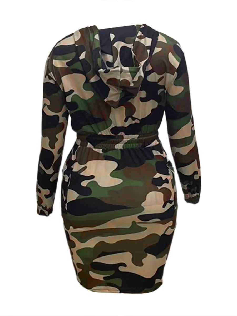 LW Plus Size Camo Print Side Pocket Design Cargo Dress 2023 - 图0