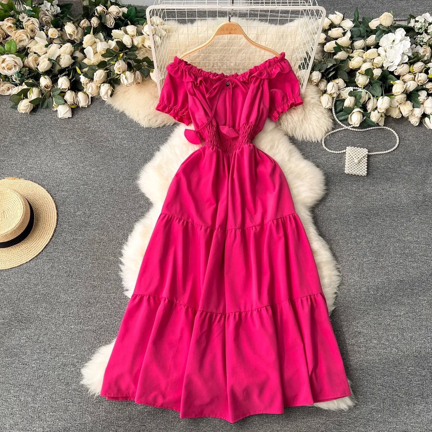 YuooMuoo Summer Vacation Slim Elastic Waist Long Dress Women