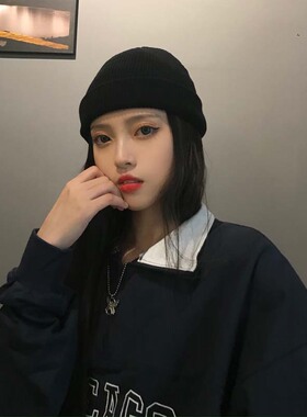 黑色秋冬天韩版嘻哈针织帽子