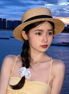 平顶草帽女夏季防晒海边