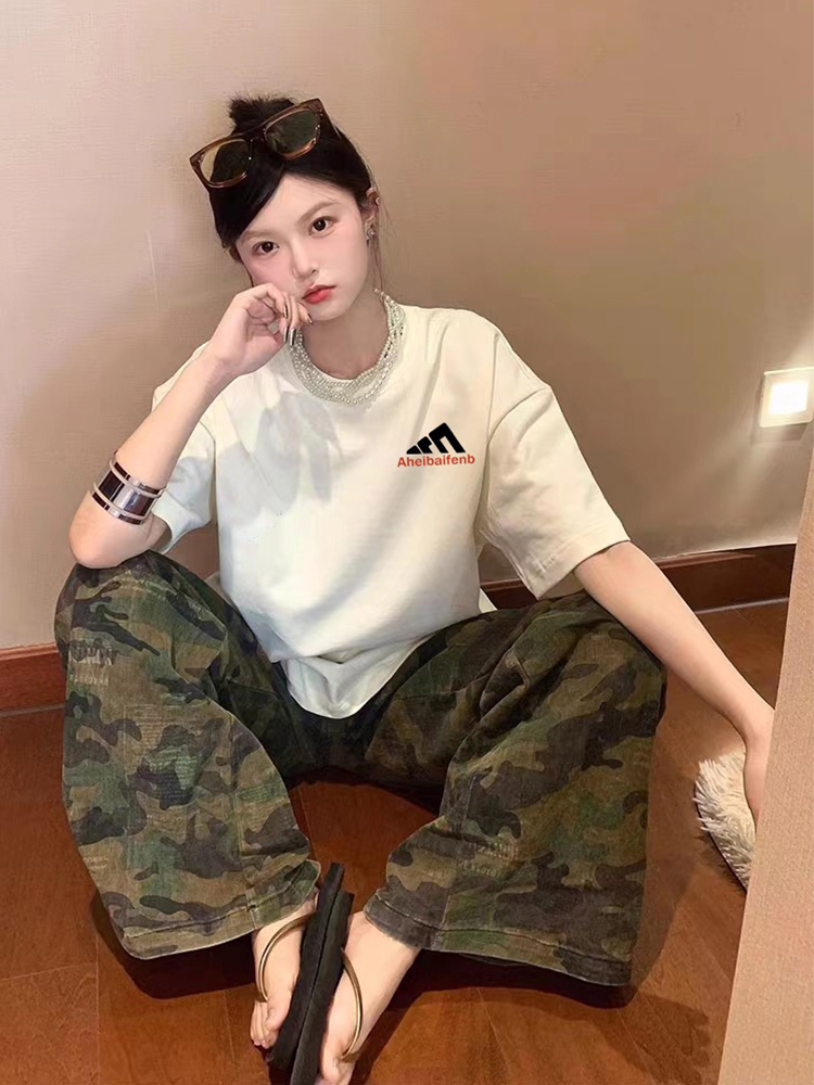 纯棉白色短袖T恤女夏季女装2025新款宽松韩版小众设计感情侣上衣