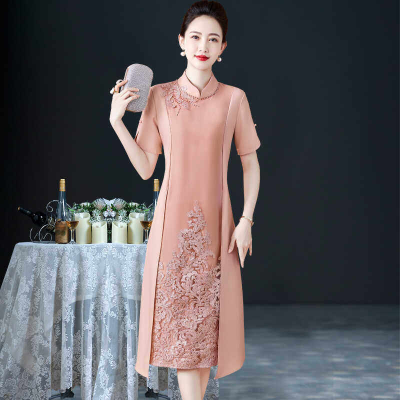 高端喜婆婆婚宴装中年优雅时尚两件套连衣裙夏薄宴会婚礼妈妈礼服