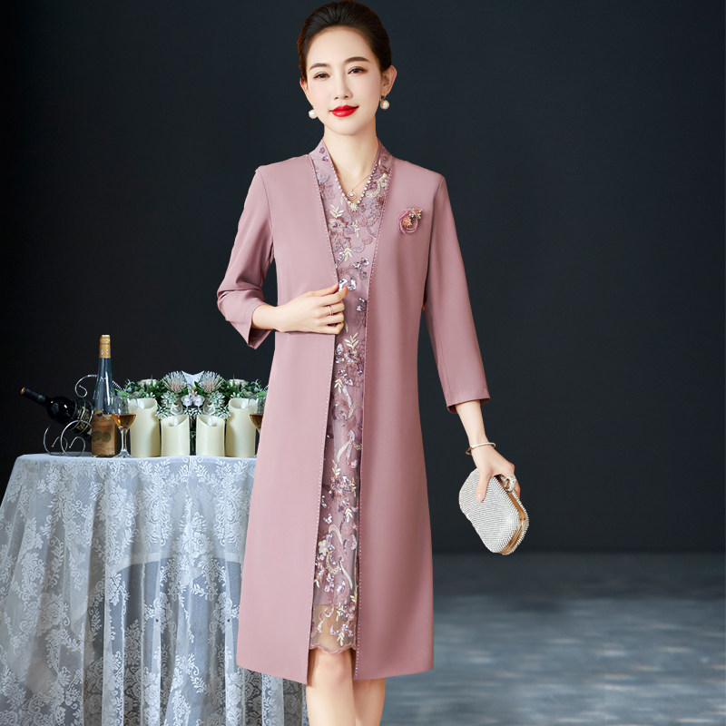 洋气婚礼妈妈礼服秋平时可穿年轻喜婆婆婚宴裙子中年时尚连衣裙夏