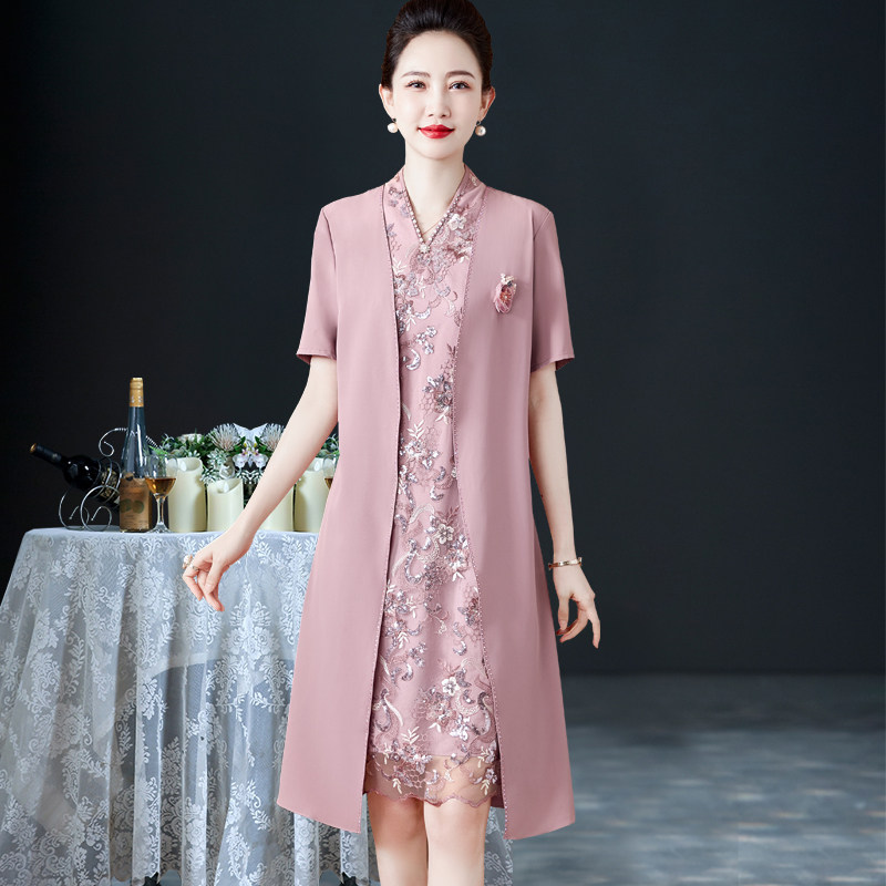 洋气婚礼妈妈礼服秋平时可穿年轻喜婆婆婚宴裙子中年时尚连衣裙夏