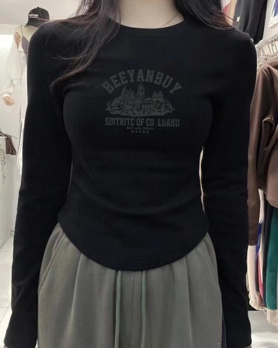 德绒打底衫女秋冬内搭2025新款磨毛修身显瘦短款正肩长袖t恤上衣 - 图3