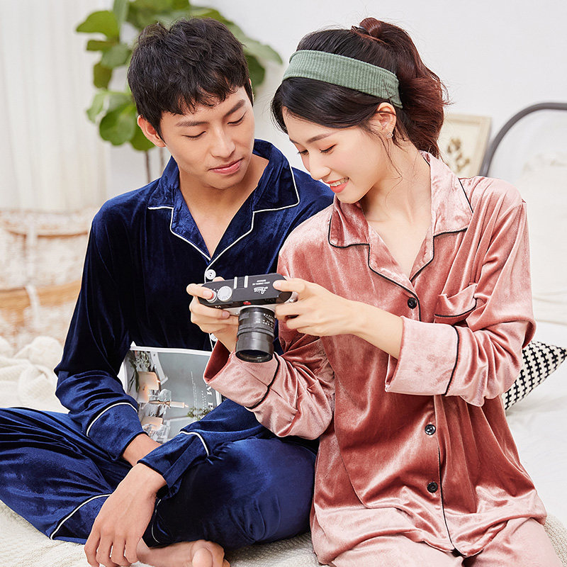 金丝绒情侣女春秋冬季新款长袖睡衣 慧姬睡衣/家居服套装