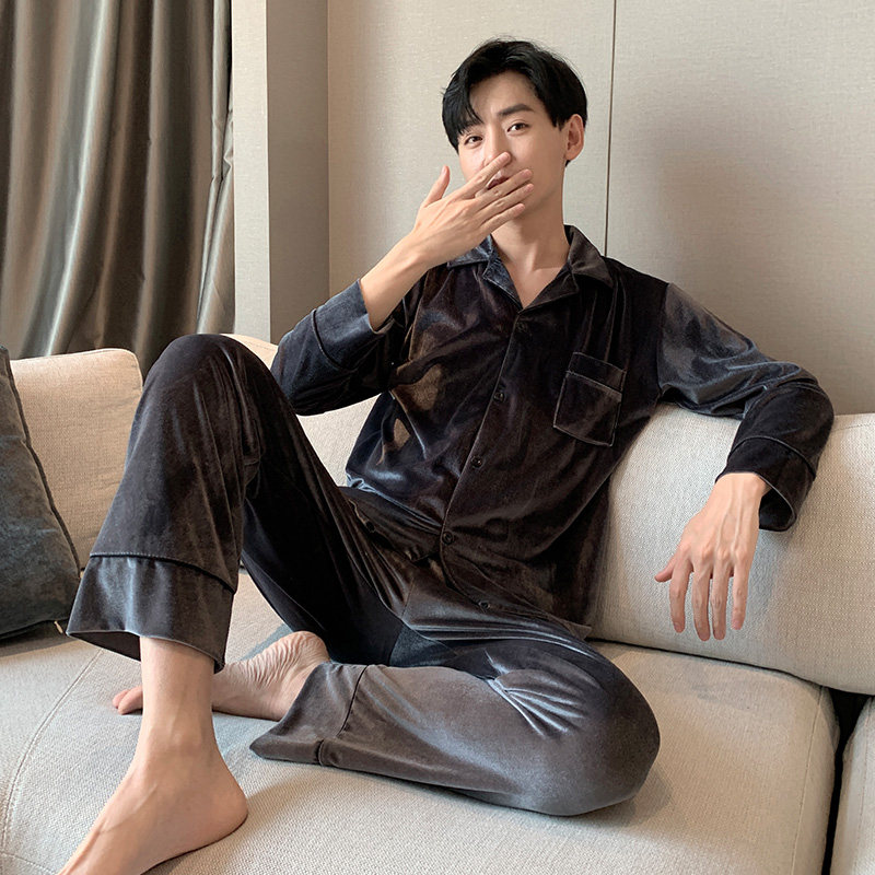 男士秋冬款金丝绒加绒保暖休闲睡衣 慧姬睡衣/家居服套装