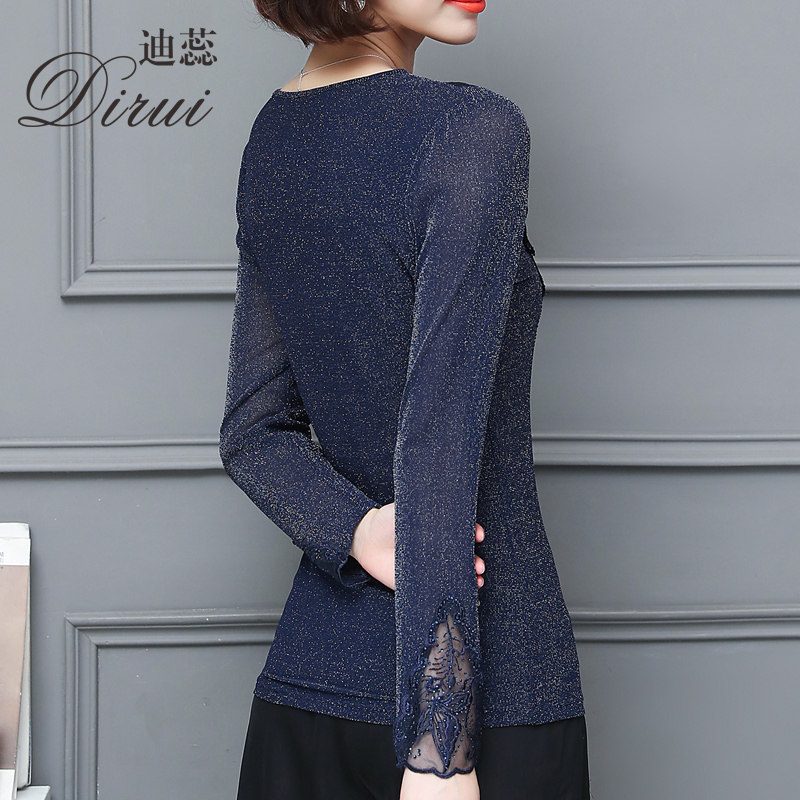 蕾丝长袖大码t恤2020早春秋打底衫 迪蕊蕾丝衫/雪纺衫