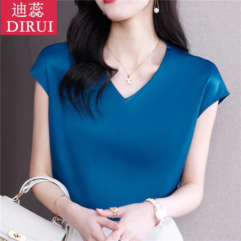 2023夏季新款气质v领显瘦潮雪纺衫 迪蕊蕾丝衫/雪纺衫