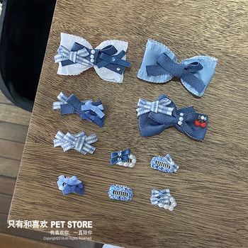 Denim bow mini ຜົມຫັກ pet bb clip hair clip ເຄື່ອງປະດັບ cat headdress Yorkshire Maltese bear