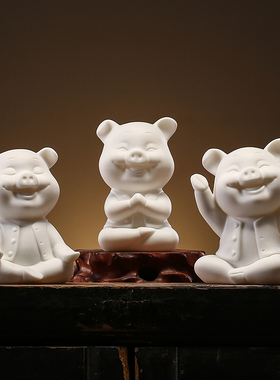 创意可爱小猪茶宠陶瓷q动物茶玩家居茶台造景百搭简约装饰品摆件