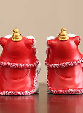 国潮醒狮舞狮招财猫治愈系工位桌面装饰小摆件高级感小众开业礼品