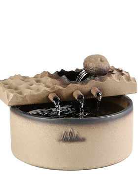 流水摆件a招财雾化办公室桌面陶瓷喷泉装饰品流水器鱼缸小礼品摆