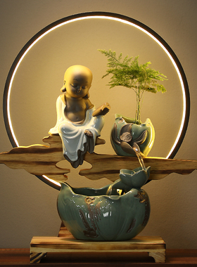 流水生财摆件创意景观p循环水鱼缸客厅办公室招财装饰开业乔迁礼