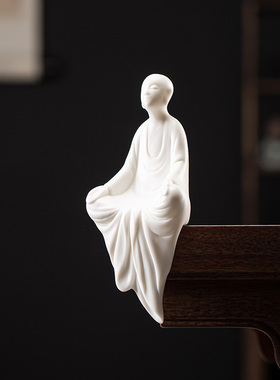 速发沙意白瓷人微摆件无相小僧创弥小和尚禅意物景观装饰搭配木头