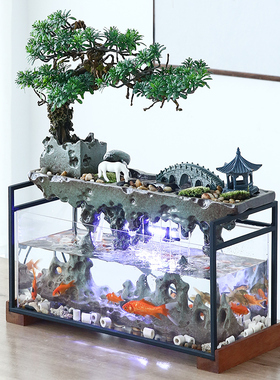 流水摆件假山喷泉招财循环水创意简约家J居办公室桌面鱼缸乔迁送