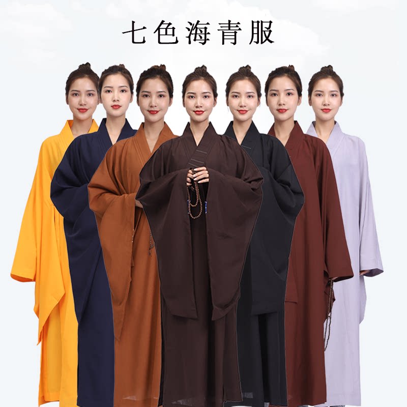 海青居士服女款法会台麻海清大褂长衫僧衣僧服禅修服咖啡色春夏秋_虎窝淘