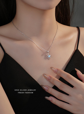 925纯银蓝色欧珀石芒星个性项链ins小众设计感高级星星锁骨链套装