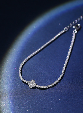 原创四叶草手链女欧美纯银镶满钻时尚气质手环小众ins风手饰