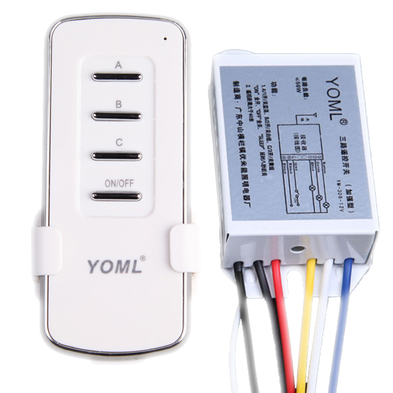 无线遥控电源控制衣柜展柜灯带开关直流DC12V三路电瓶太阳能车灯 - 图3