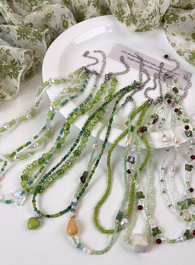 清新绿色系项链合集手工