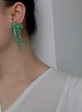 纯色烟花手工串珠耳环女耳饰品