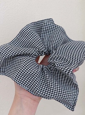 法式复古格子方形大肠圈发圈发绳皮筋头绳Rubber band headband