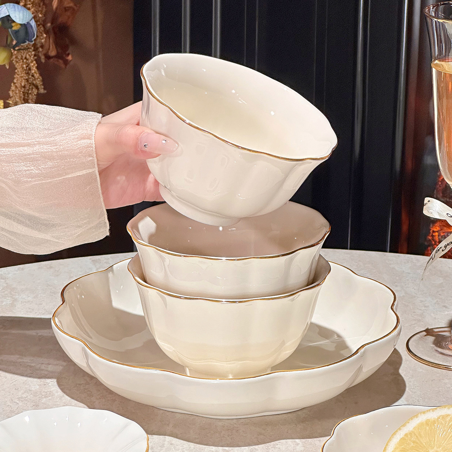 釉下彩陶瓷餐具碗筷碗盘套装家用2025新款高颜值米饭碗盘子汤碗,淘宝优惠券,粉丝福利购,淘宝优惠卷