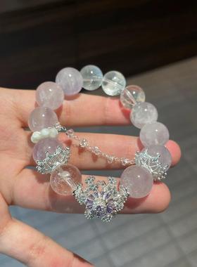 2025雪花飘舞高货天然薰衣草紫水晶手串女款时尚白水晶手链