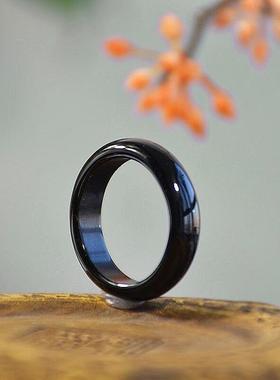 2025天然黑曜石戒指 玛瑙戒圈跑环 红玛瑙戒指本命年大红玉戒指指