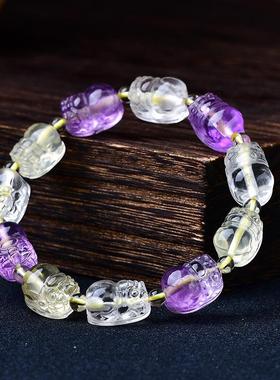 2025沁佩珠宝天然紫水晶黄水晶白水晶小貔貅手链手绳直穿厂家