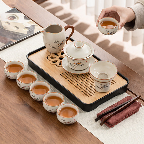 黄汝窑旅行茶具套装家用便携式功夫喝茶小套组旅游收纳茶盘伴手礼 - 图1