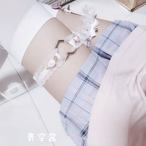 青空酱 手工日系可爱软妹少女桃心爱心蕾丝腿环可定制调节腿环 - 图2