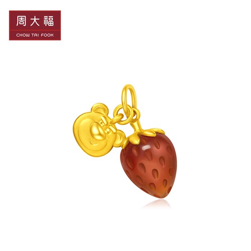 预售 周大福迪士尼玩具总动员系列草莓熊红玉髓黄金吊坠eor349
