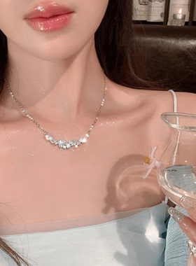 S925纯银流光波影不规则闪钻紫荆花项链女款轻奢小众设计感高级