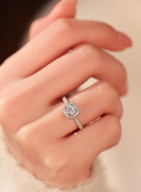 小方糖莫桑钻开口戒指可刻字