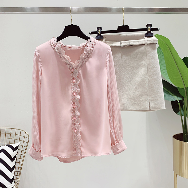 美丽盼旗舰店长袖雪纺衬衫女年秋装新款名媛气质上衣洋气时尚显瘦遮肚小衫2