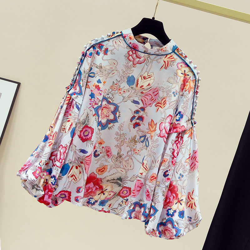 美丽盼旗舰店碎花雪纺衫女长袖早秋装年新款遮肚洋气小衫时尚显瘦气质上衣3