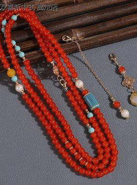 红色加长版斜跨复古项链