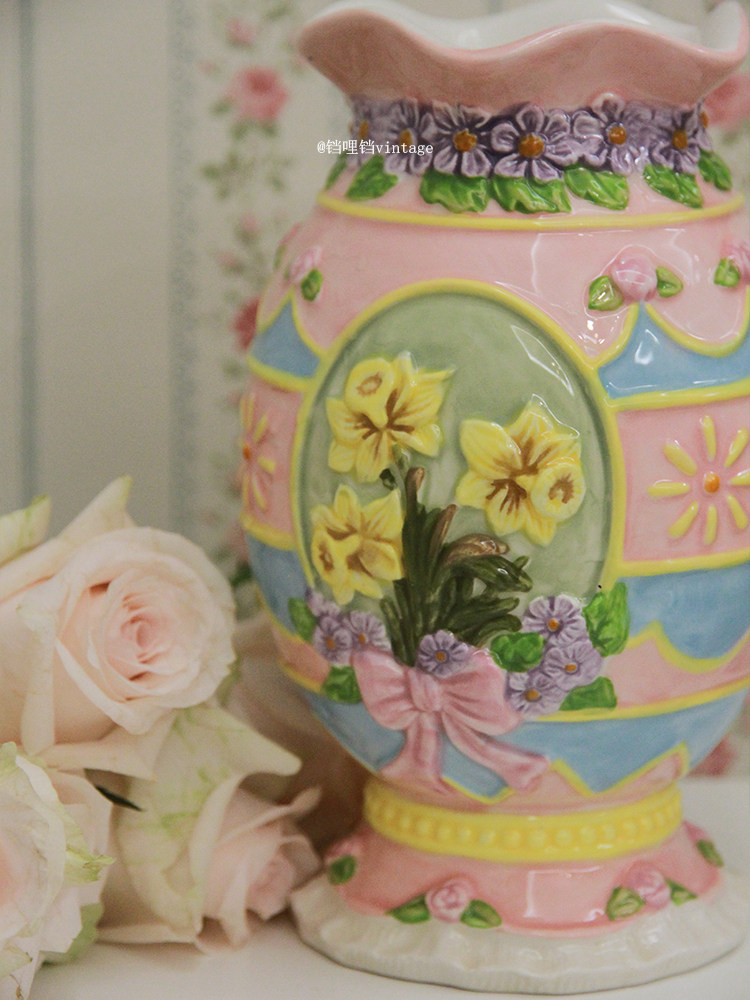铛哩铛vintage|复古可爱马卡龙花卉浮雕兰花玫瑰陶瓷花瓶花器礼物,淘宝优惠券,粉丝福利购,淘宝优惠卷