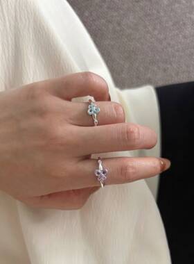 高级感鸢尾花珐琅细圈戒指女个性