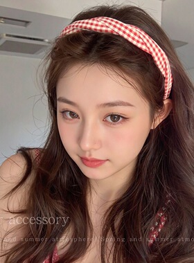 韩系彩色格纹麻花发箍夏天清新