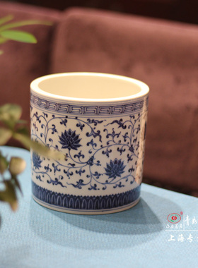 【青如堂】全手工精品青花缠枝纹大笔筒  甲午作品 六合茗居