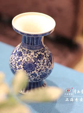 【青如堂】全手工牡丹缠枝纹青花点工盘口瓶甲午年 孤品 六合茗居