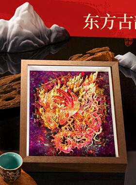 朱雀神兽装饰画客厅摆件国潮礼品