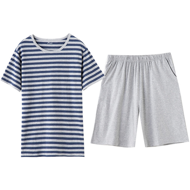 顶瓜瓜男睡衣纯棉情侣短袖套装休闲条纹家居服女运动可外穿夏薄款,淘宝优惠券,粉丝福利购,淘宝优惠卷