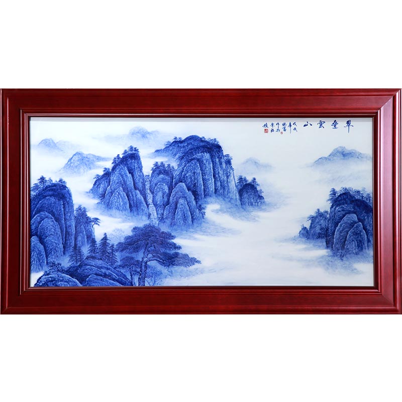 景德镇陶瓷瓷板画手绘青花山水挂画壁画客厅玄关装饰瓷画国画摆件-图3